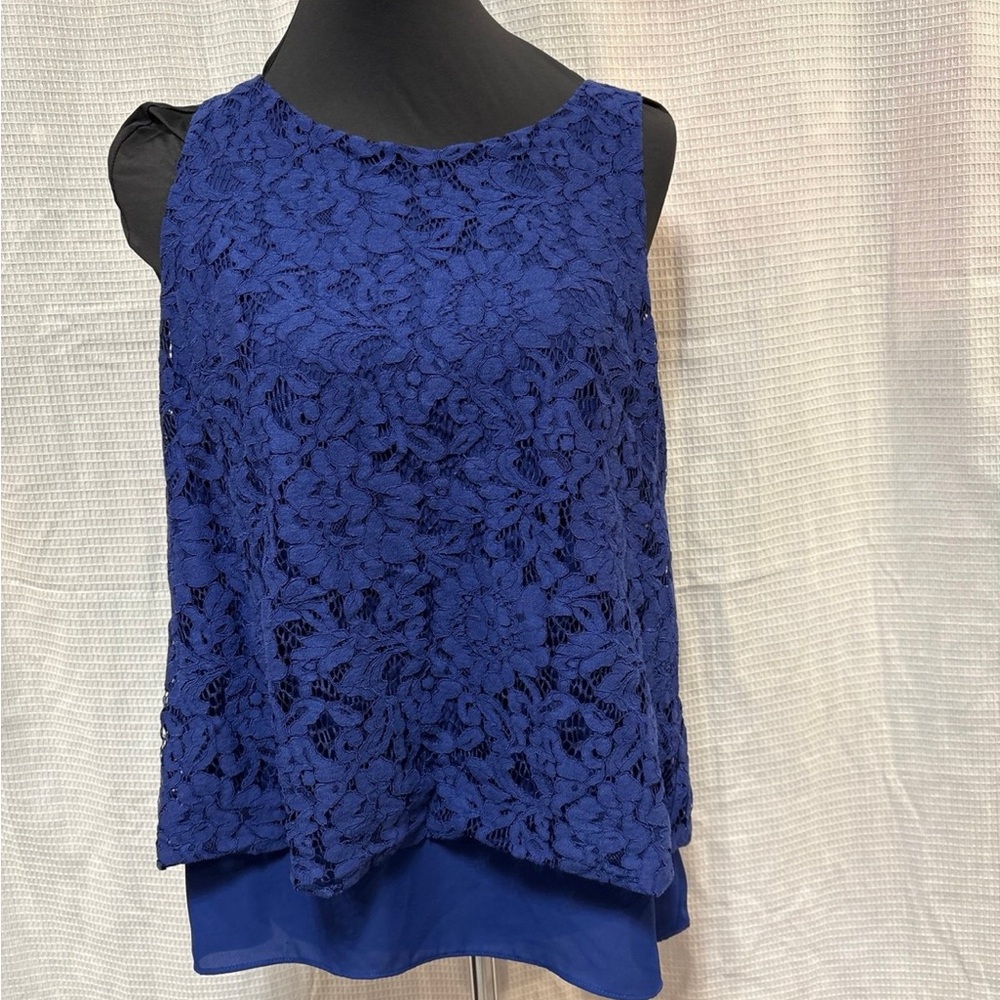 White House Black Market Royal Blue Lace Blouse